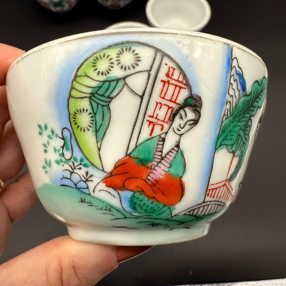 Six Vintage F S Louie Berkeley, CA Restaurant Ware Tea Saki Cups Japanese Geisha